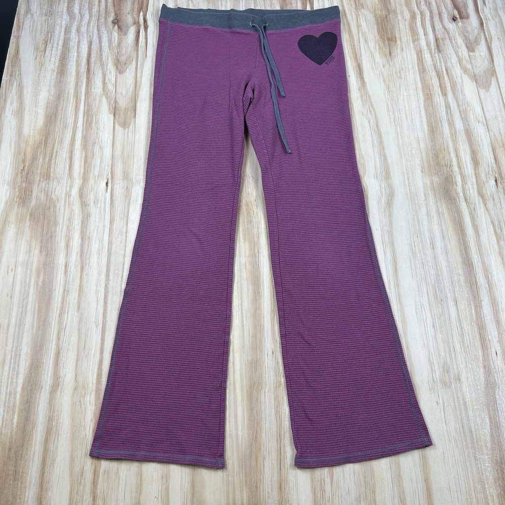 Y2K Victoria's Secret PINK Women's Large Pink Gray Stripe Heart Pajama Pants